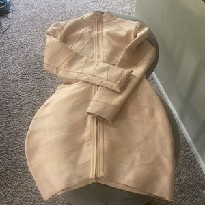 Navaz Beige Lurex Panelled Bandage Dress Nude